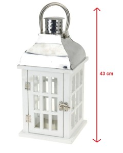 Latarnia lampion BIAŁE DREWNO METAL 43 cm