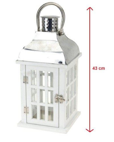 Latarnia lampion BIAŁE DREWNO METAL 43 cm