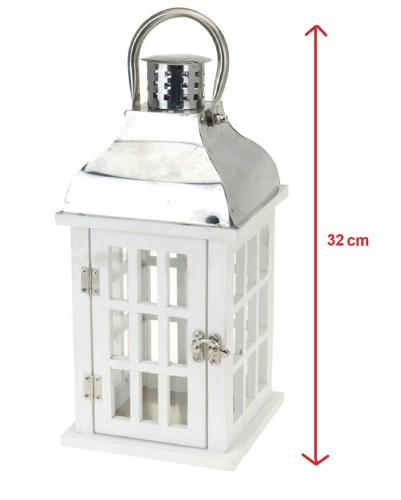 Latarnia lampion BIAŁE DREWNO i METAL 32 cm