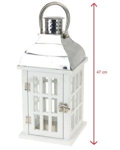Latarnia lampion BIAŁE DREWNO METAL 47 cm