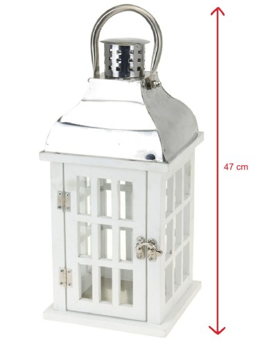 Latarnia lampion BIAŁE DREWNO METAL 47 cm