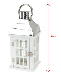 Latarnia lampion BIAŁE DREWNO i METAL 40 cm