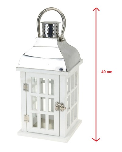 Latarnia lampion BIAŁE DREWNO i METAL 40 cm